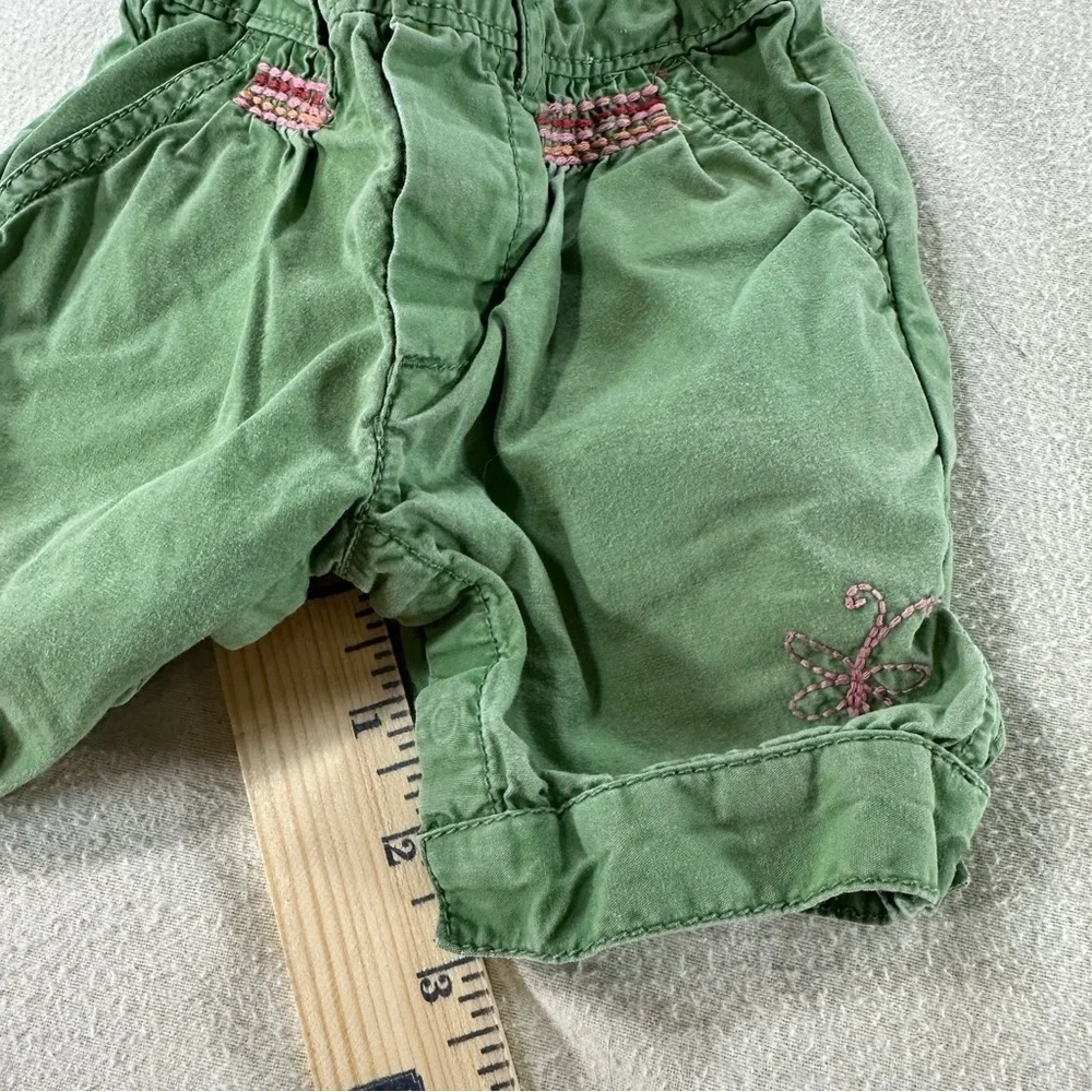 Baby GAP Green Kids Shorts with Pink Butterfly Embroidery Sz Infant up to 3 mo